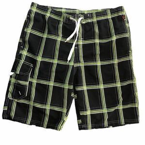 NBN Gear Black & Green Plaid Board Shorts